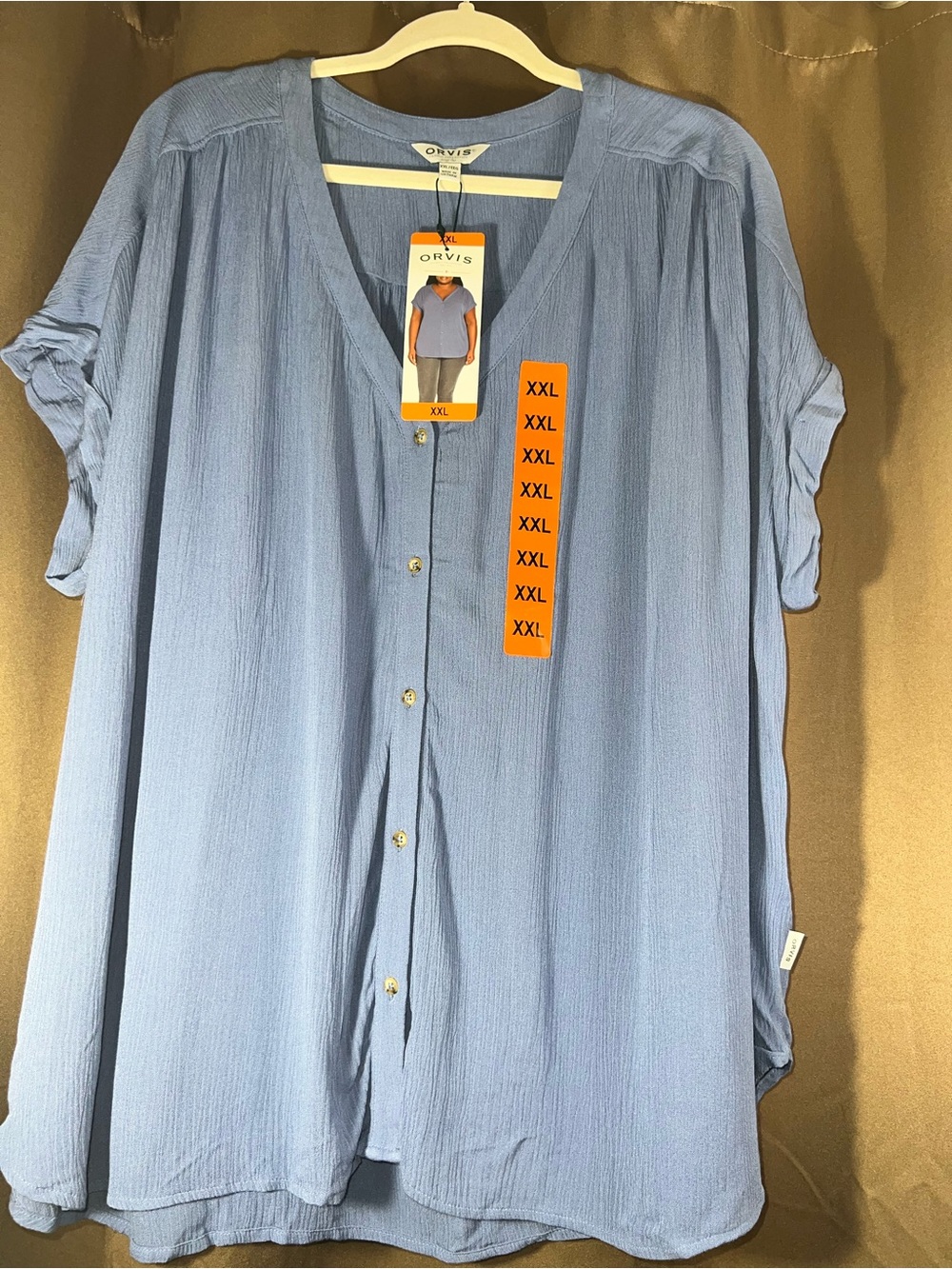 Orvis Women's Light Blue Short-Sleeve Button-Front Blouse